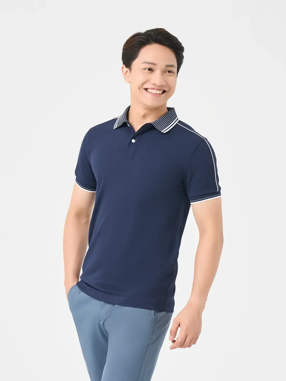 Polo Nam Bo Kẻ - Tím than - M