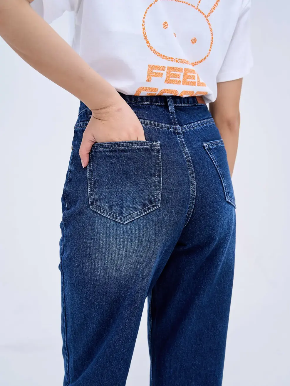 Quần Jeans nữ rách baggy - Xanh đậm - 29