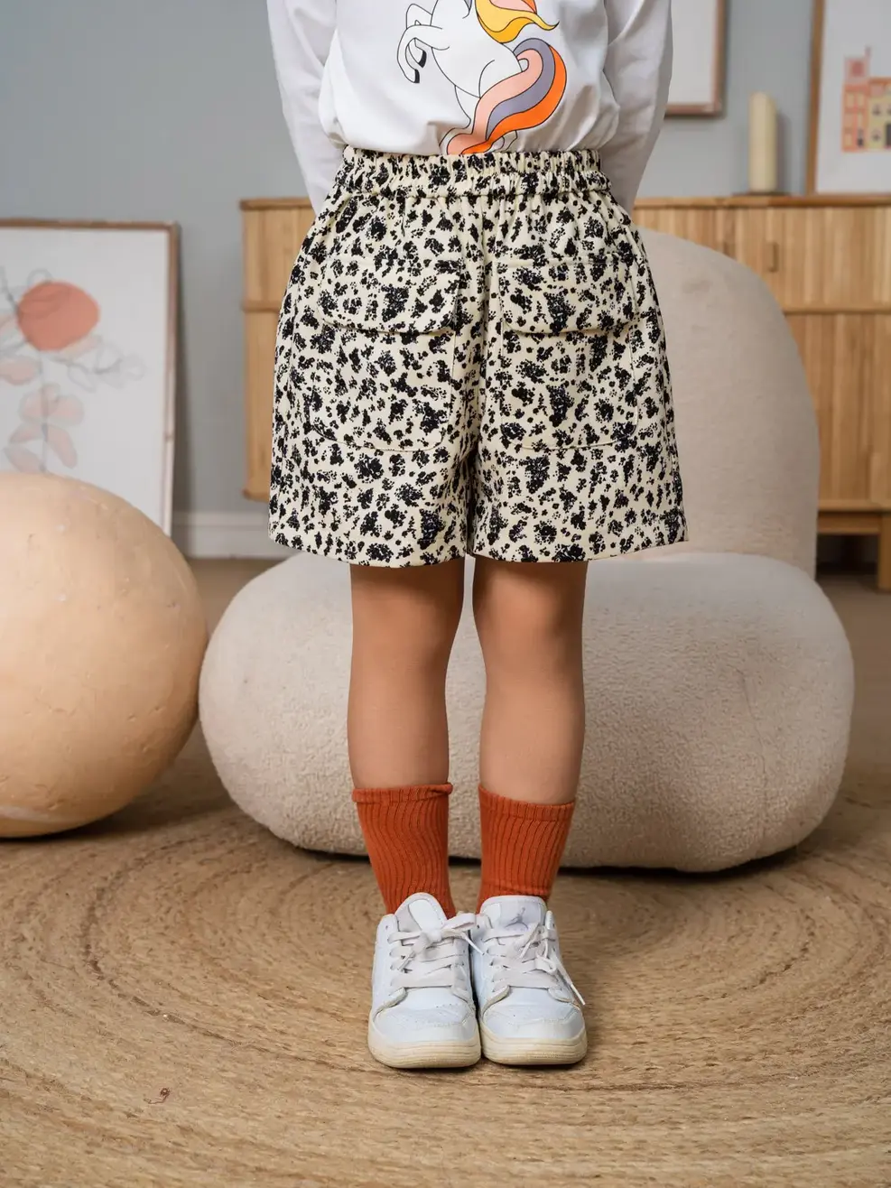 Quần sooc kid dạ hoa - Trắng đen - 2