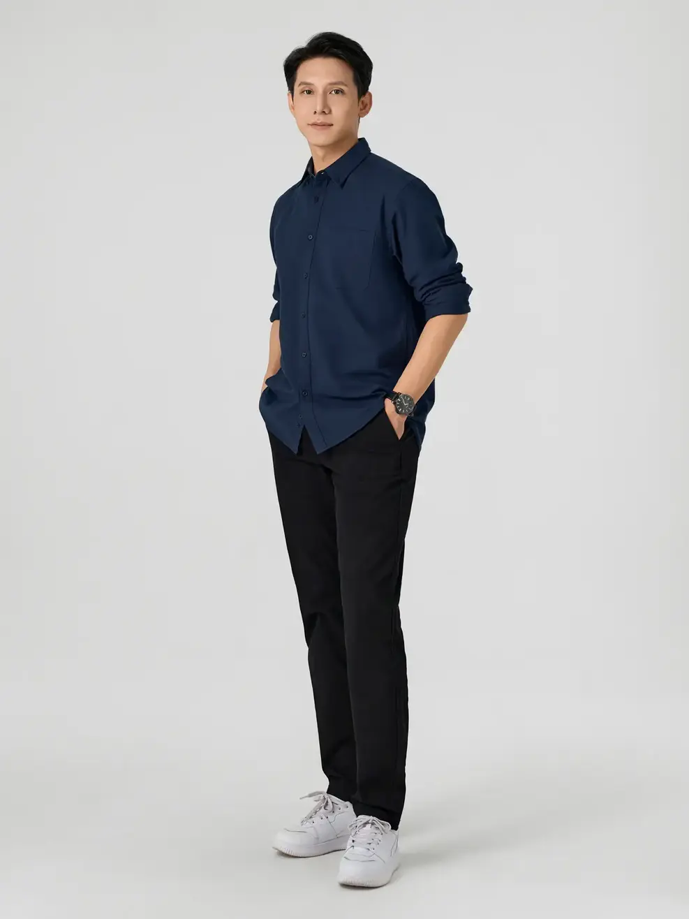 Sơ Mi Dài Tay Nam Oxford Túi Ngực - Tím than - M