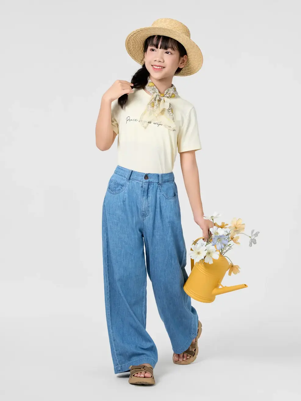 Quần Jeans Kid Nữ Giấy Ống Rộng - Màu chàm 003 - 8-9