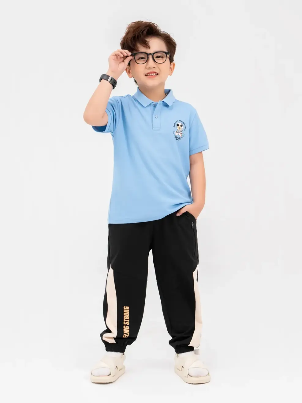 Quần Nỉ Kid Phối Sườn Khoá Ép Sim - Đen - 2