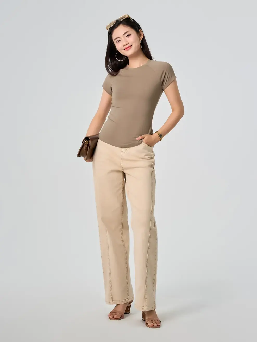 Áo Phông Nữ Tay Raglange Diễu Chỉ - Nâu 077 - S