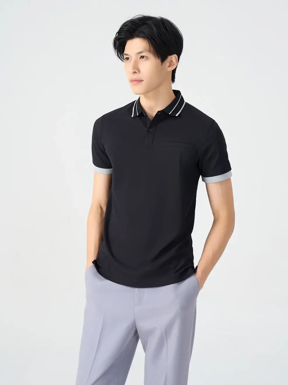 ÁO POLO NAM CAN VAI TÚI CƠI - Đen - M