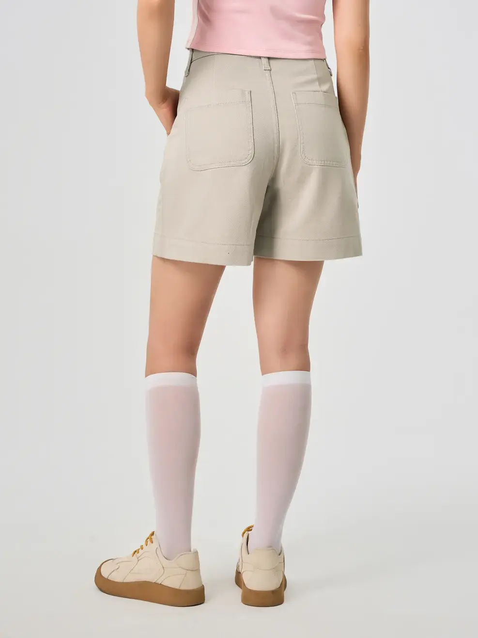 Quần Shorts Khaki Dáng A Đỉa Kẹp Cúc - Beige 074 - 26