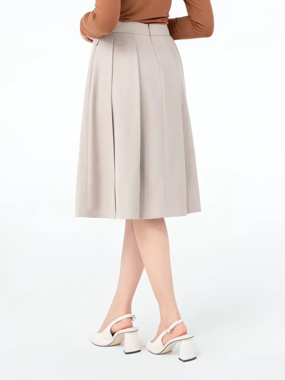 Chân Váy Nữ Xếp Ly Túi Sườn - Be - S