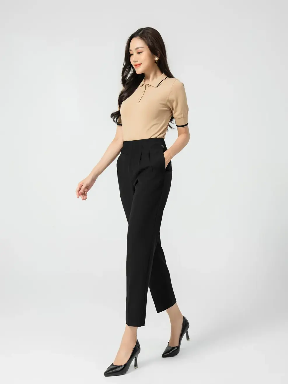 Quần âu nữ baggy cạp cap - Đen - XL