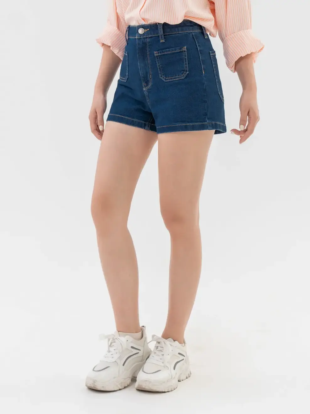Quần Short Jeans Nữ Túi Vuông - Xanh đậm - 25