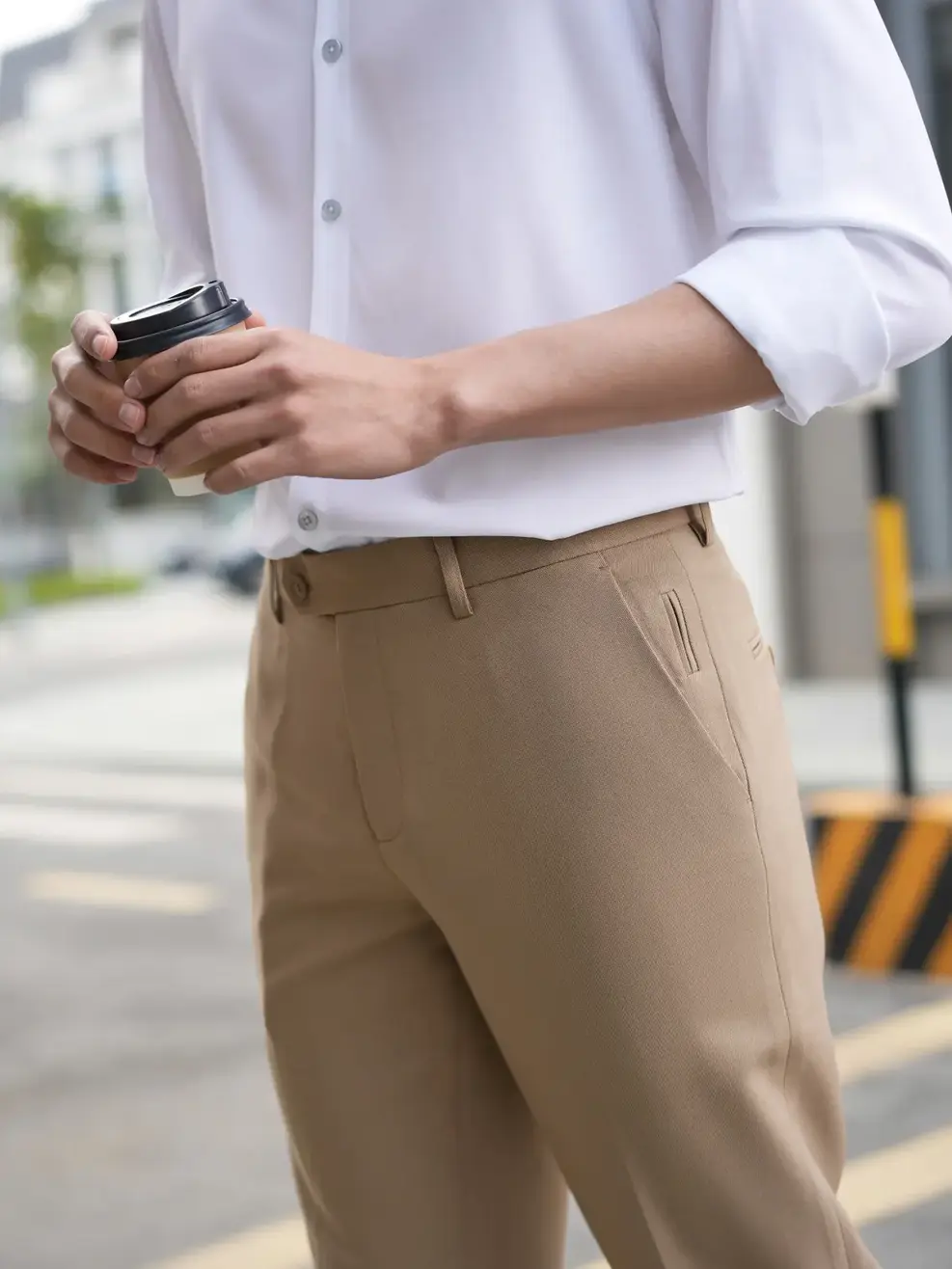 Quần âu nam slim dáng ngắn - Nâu be - M