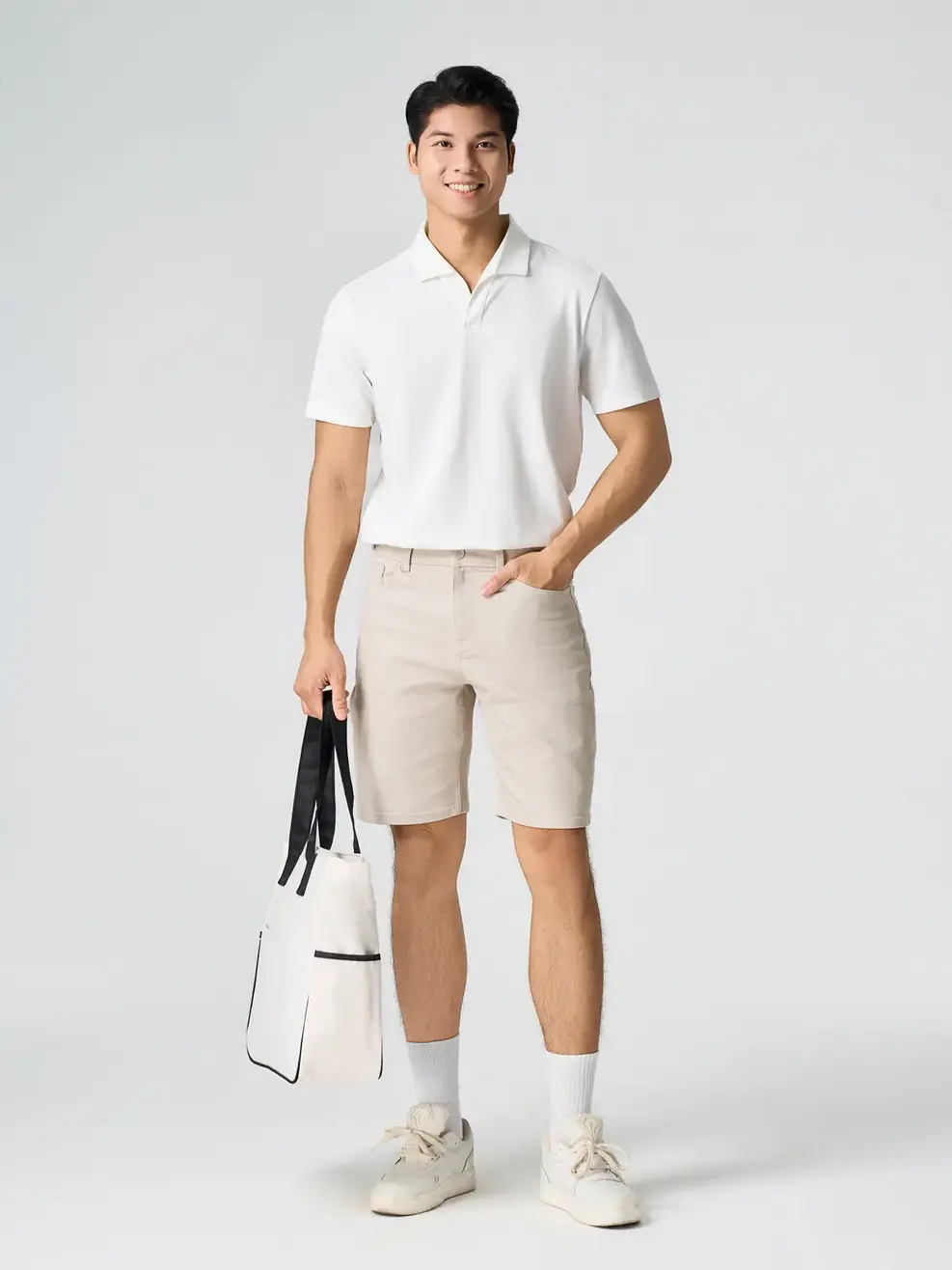 Quần Short Jeans Nam Cạp Phối Cúc - Be 008 - 28