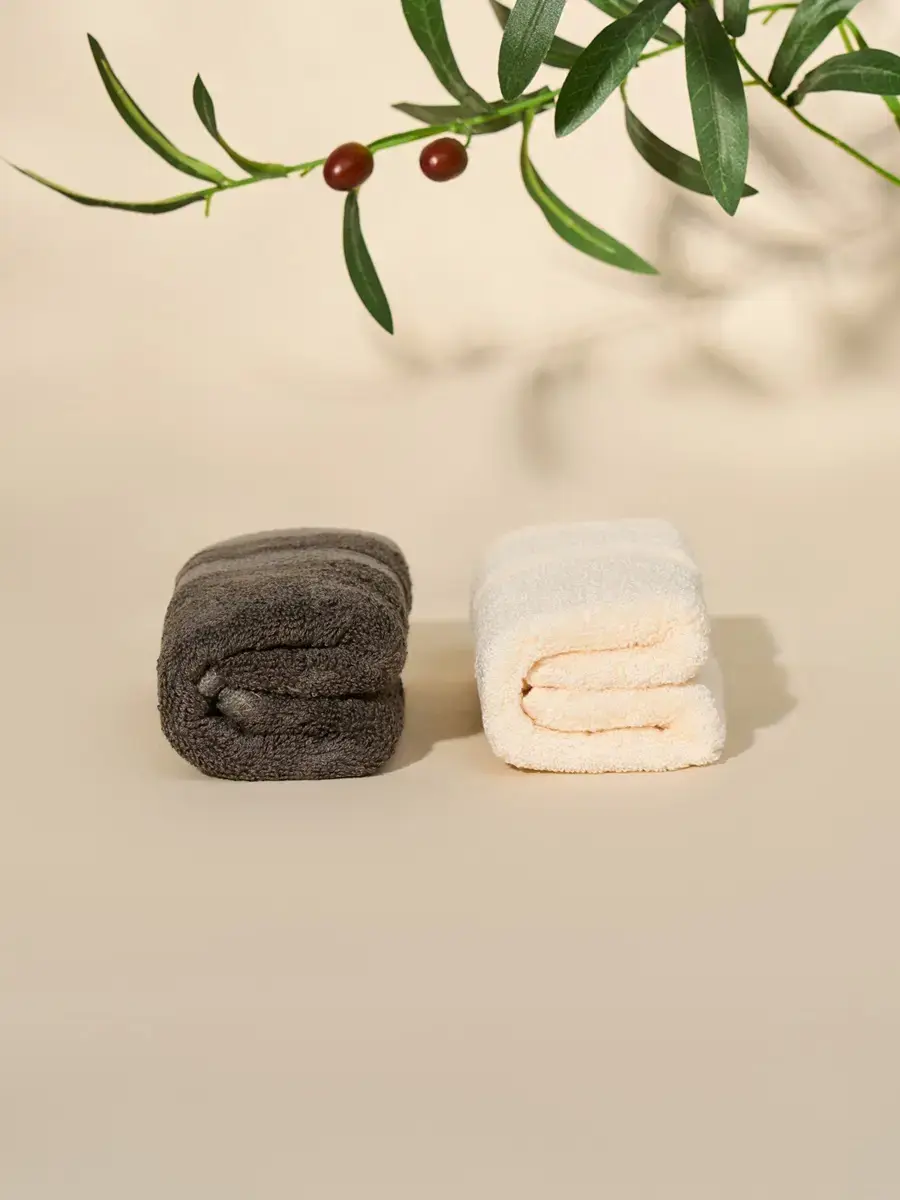 Khăn mặt sợi sồi mềm mịn combo 2 - KEM-GHI