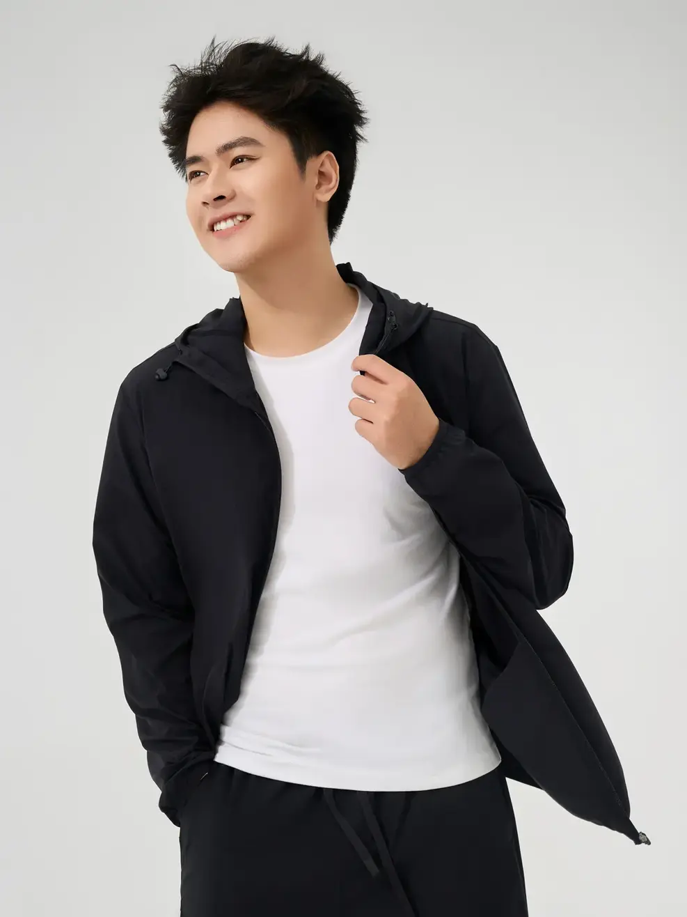 Áo Khoác Gió Thể Thao 1 Lớp Anti Uv - ĐEN 002 - M