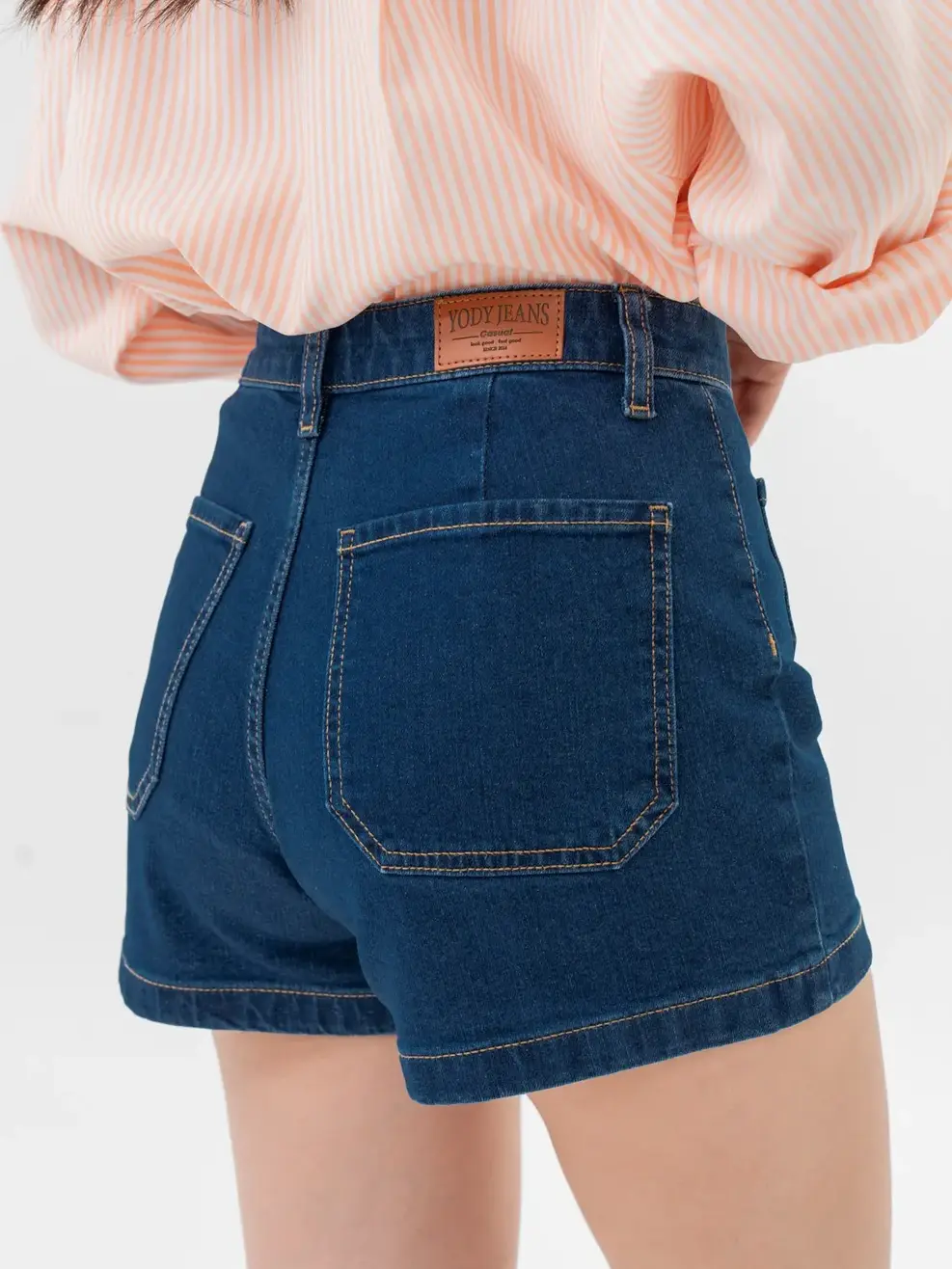 Quần Short Jeans Nữ Túi Vuông - Xanh đậm - 25