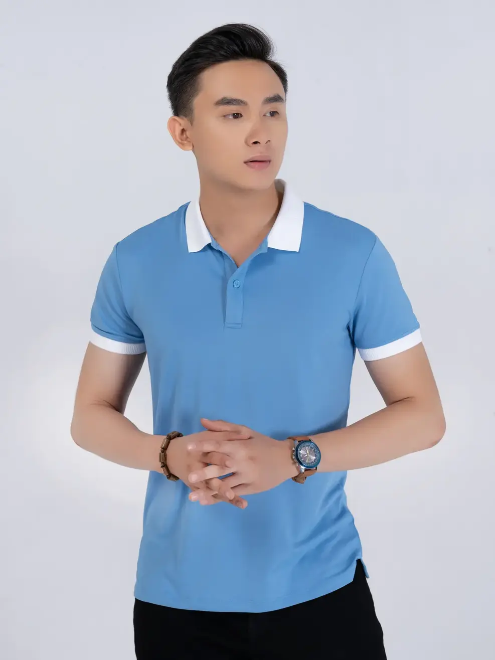 Polo nam coolmax phối bo - Xanh Biển - M