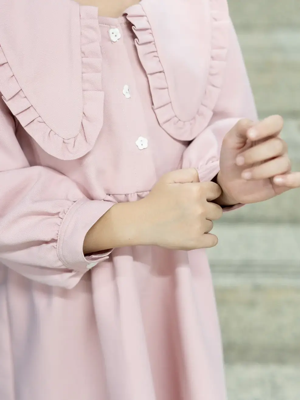 Váy Kid Nữ Lá Cổ To Nhún Bèo - Hồng - 2