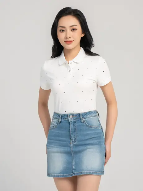 Áo Polo Nữ Mắt Chim In Tràn Hình Học