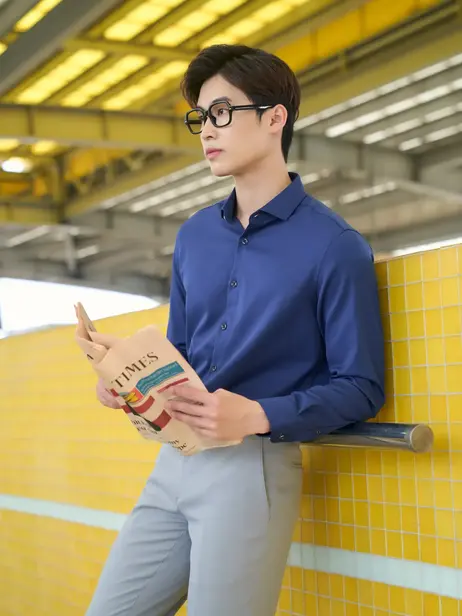 Áo sơ mi trắng nam polyester nano solid tay dài