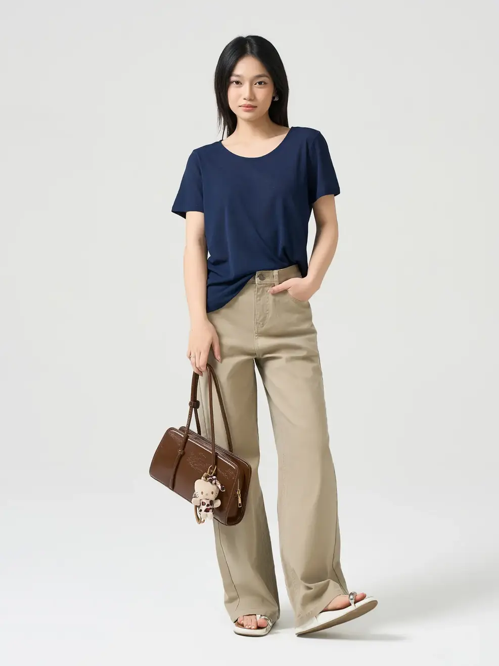 Áo Phông Cổ Rộng Dáng Suông - Navy 001 - M