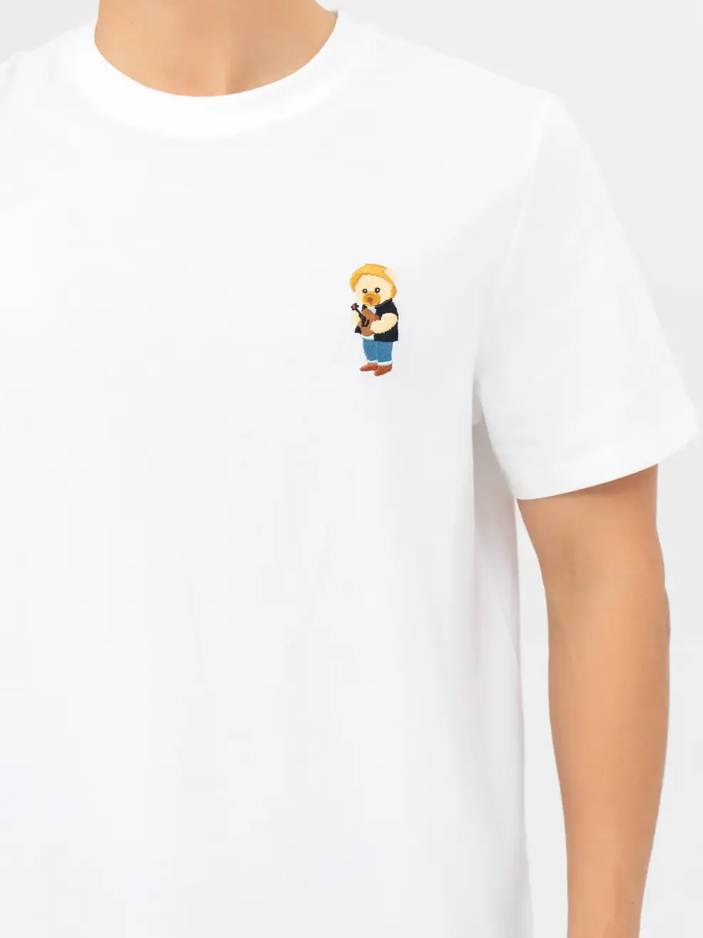 T-shirt Nam Thêu Gấu Cotton Usa - Trắng 1 - M