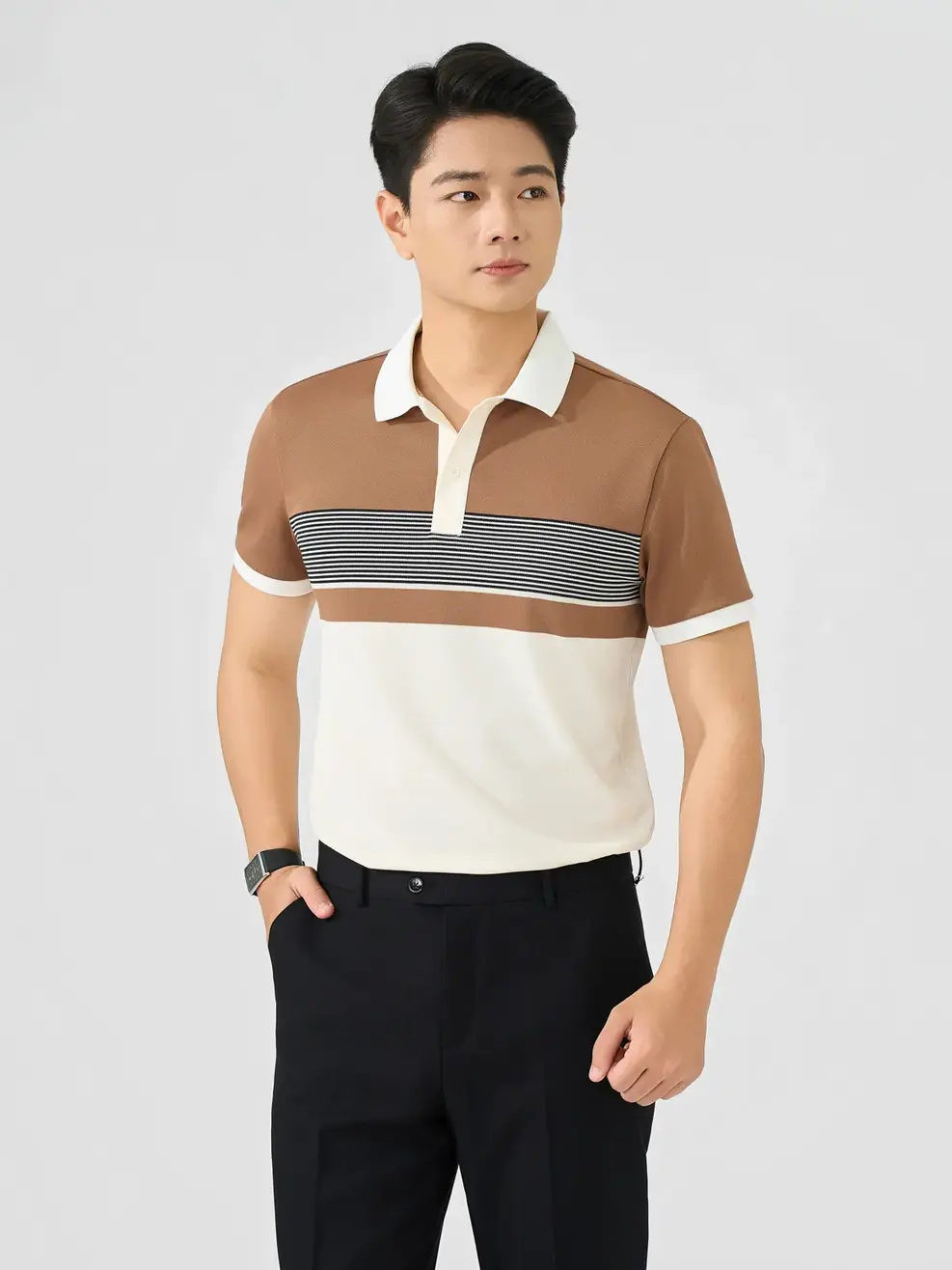 Áo Polo Nam Pha Phối Kẻ - Kẻ Nâu 191 - M