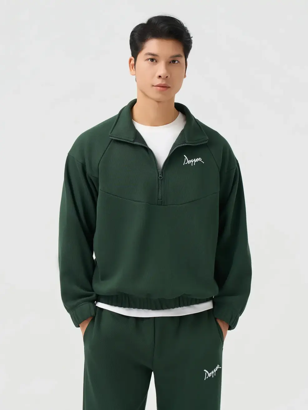 Bộ Đồ Nam Halfzip Thêu Chữ Nhỏ - Xanh Lá 127 - M