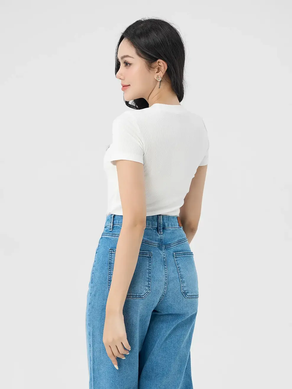 T-shirt Nữ Thun Rib Cơ Bản - Trắng - S