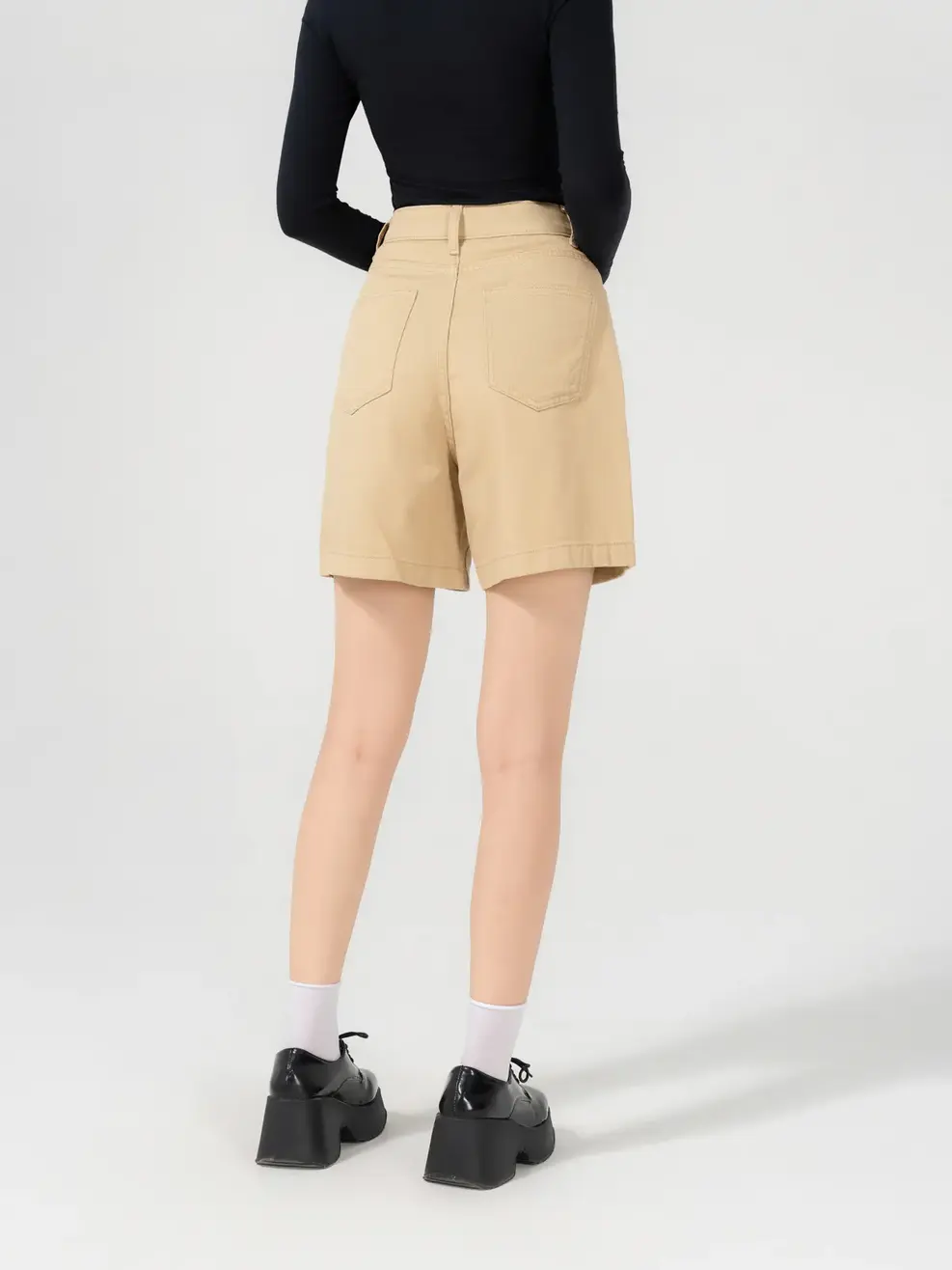 Quần Short Jeans Nữ Denimlike Cạp Cúc Điều Chỉnh - Nâu be - 25