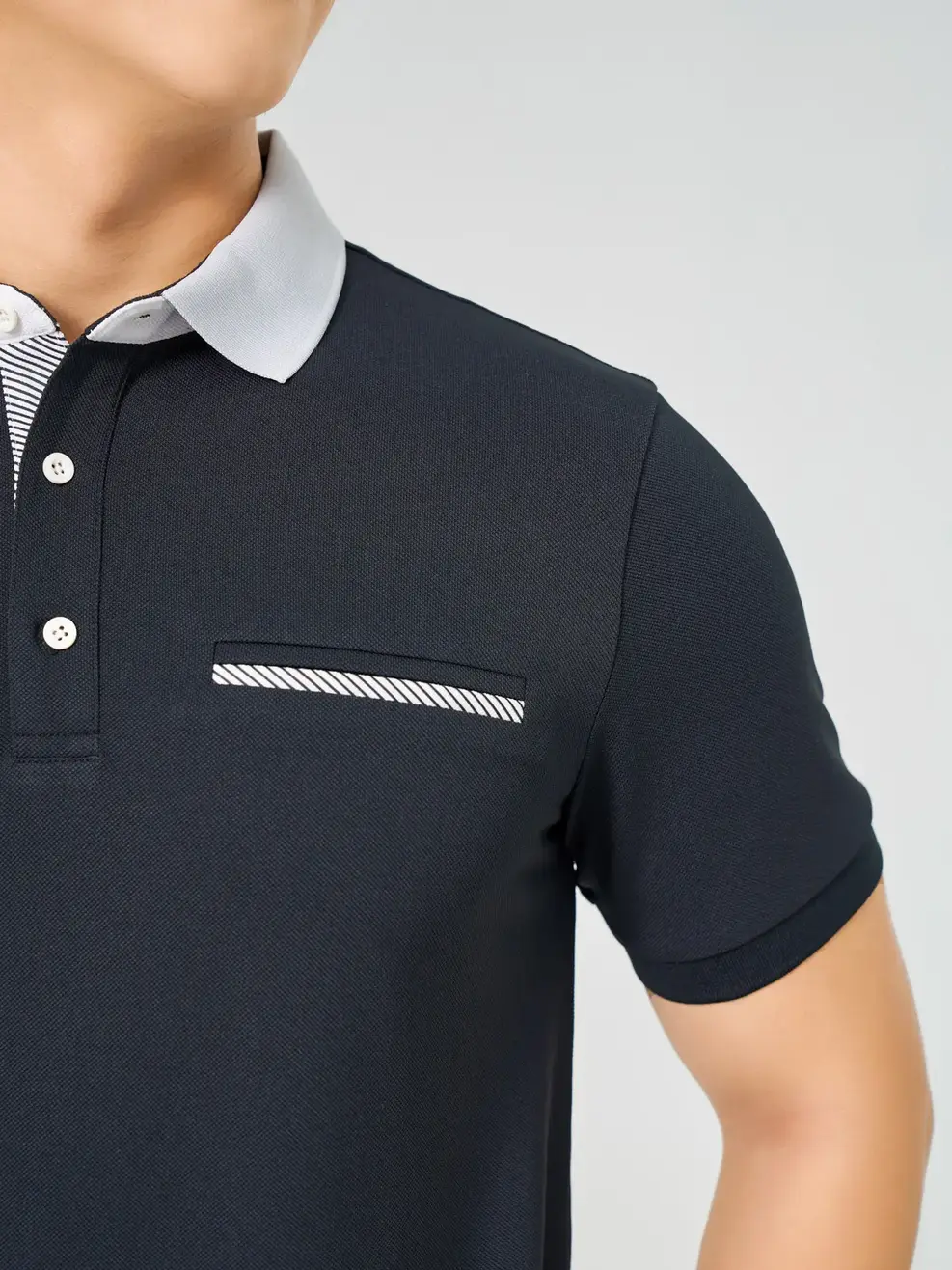 Áo Polo Nam Phối Kẻ Chéo - Đen - M