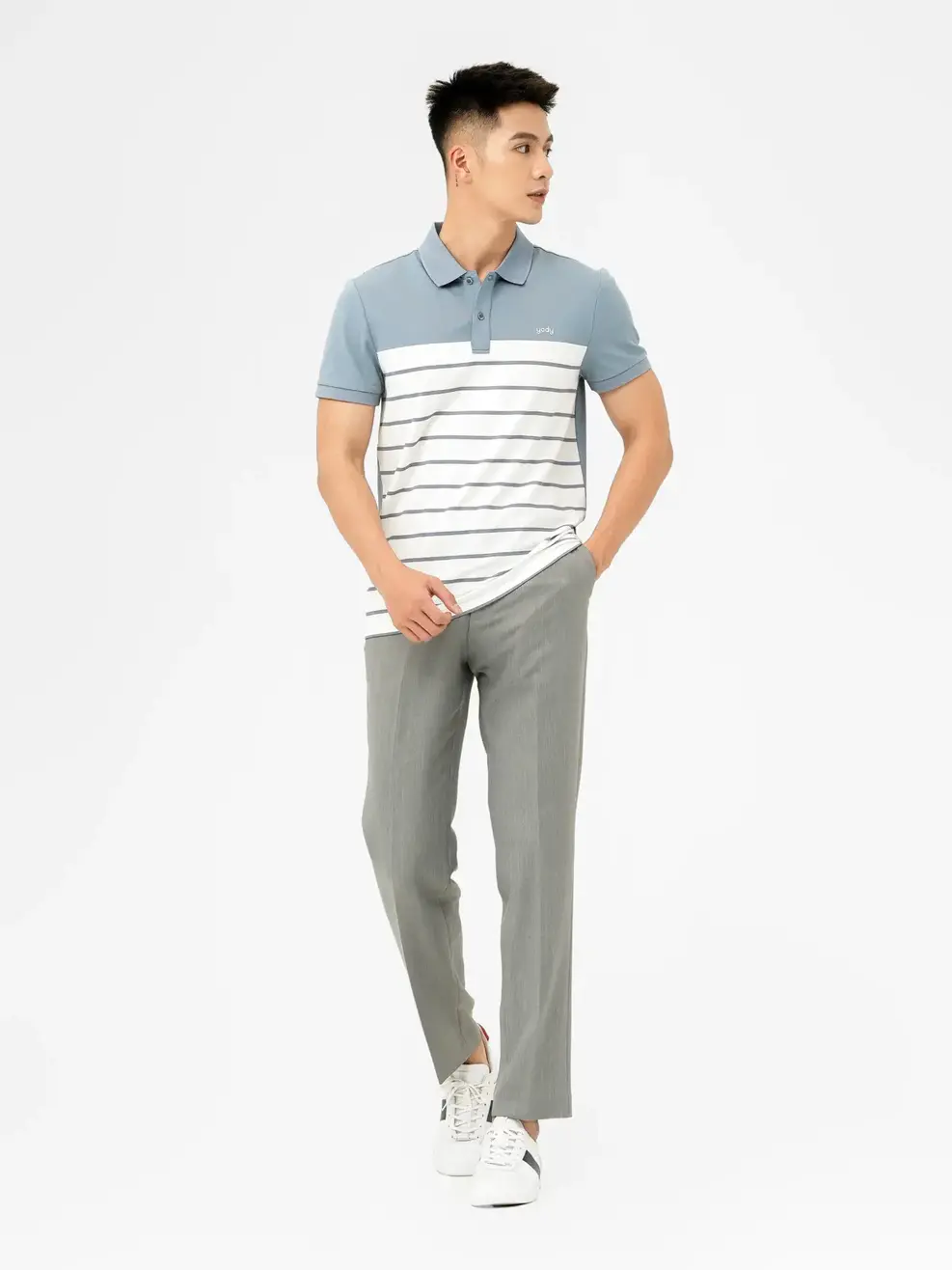Quần Âu Nam Nano Melange Slim Fit - Ghi - 29