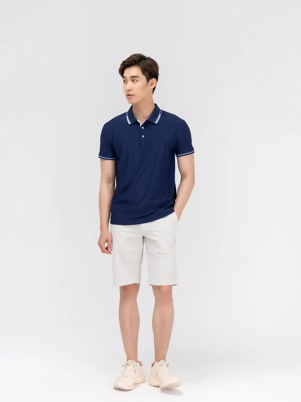 Polo nam phối nẹp - Tím than - S