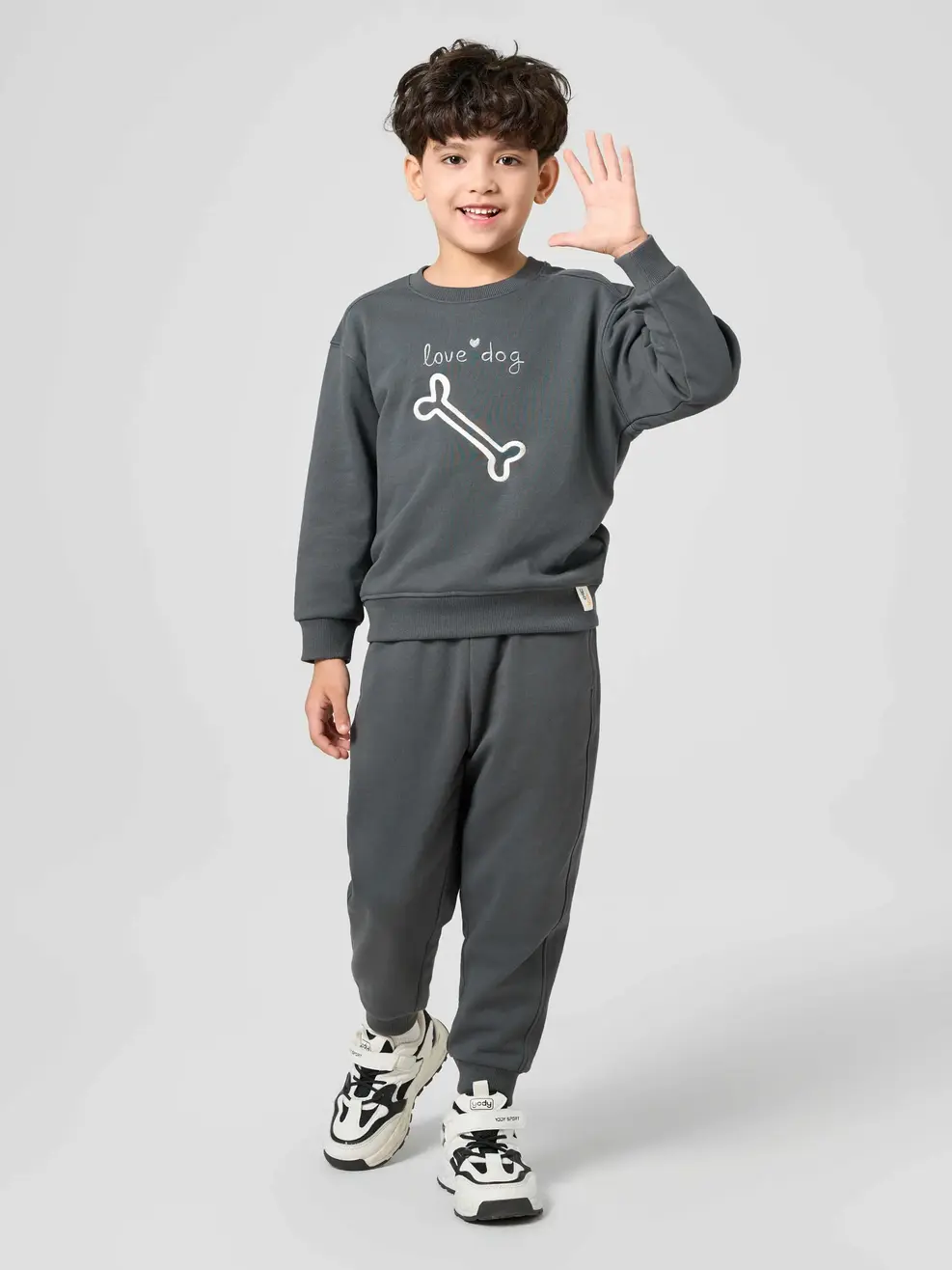 Bộ Đồ Thu Đông Trẻ Em Love Dog - Ghi Đậm - 2-3