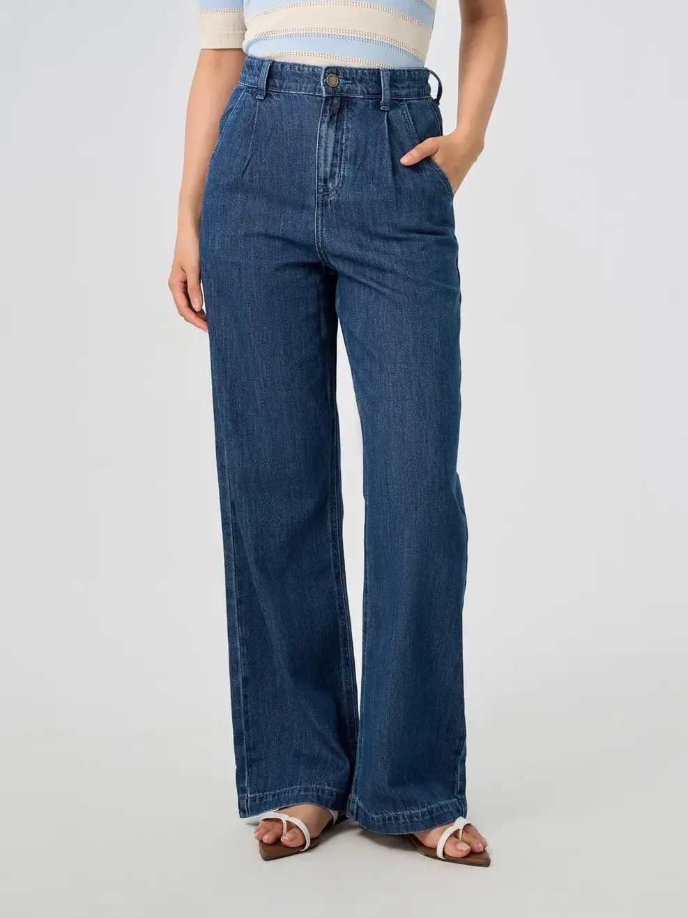 Quần Jeans Ống Suông Cạp Chun Mỏng Nhẹ - Màu chàm 001 - 26