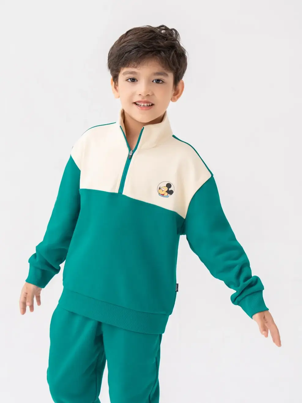 Bộ Đồ Thu Đông Kid Cổ 5 Phân In Mickey Sau Lưng - Xanh lục - 2