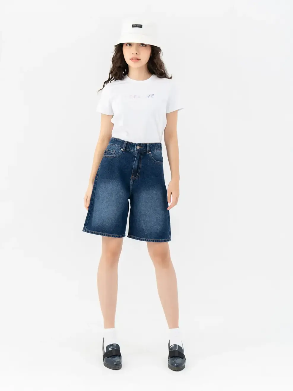 Quần Short Jeans Bermuda Lưng Cao (SJN3052) - Màu chàm 001 - 29