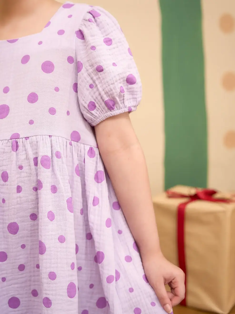 Váy kid nữ chấm bi - Tím - 5