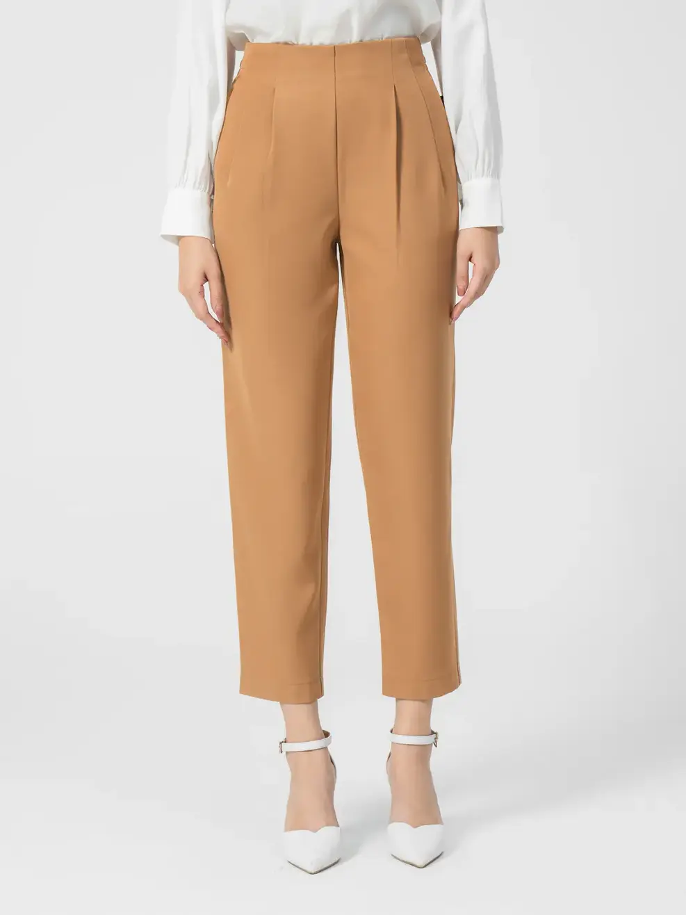 Quần tây nữ baggy cạp cao cúc - Nâu - S