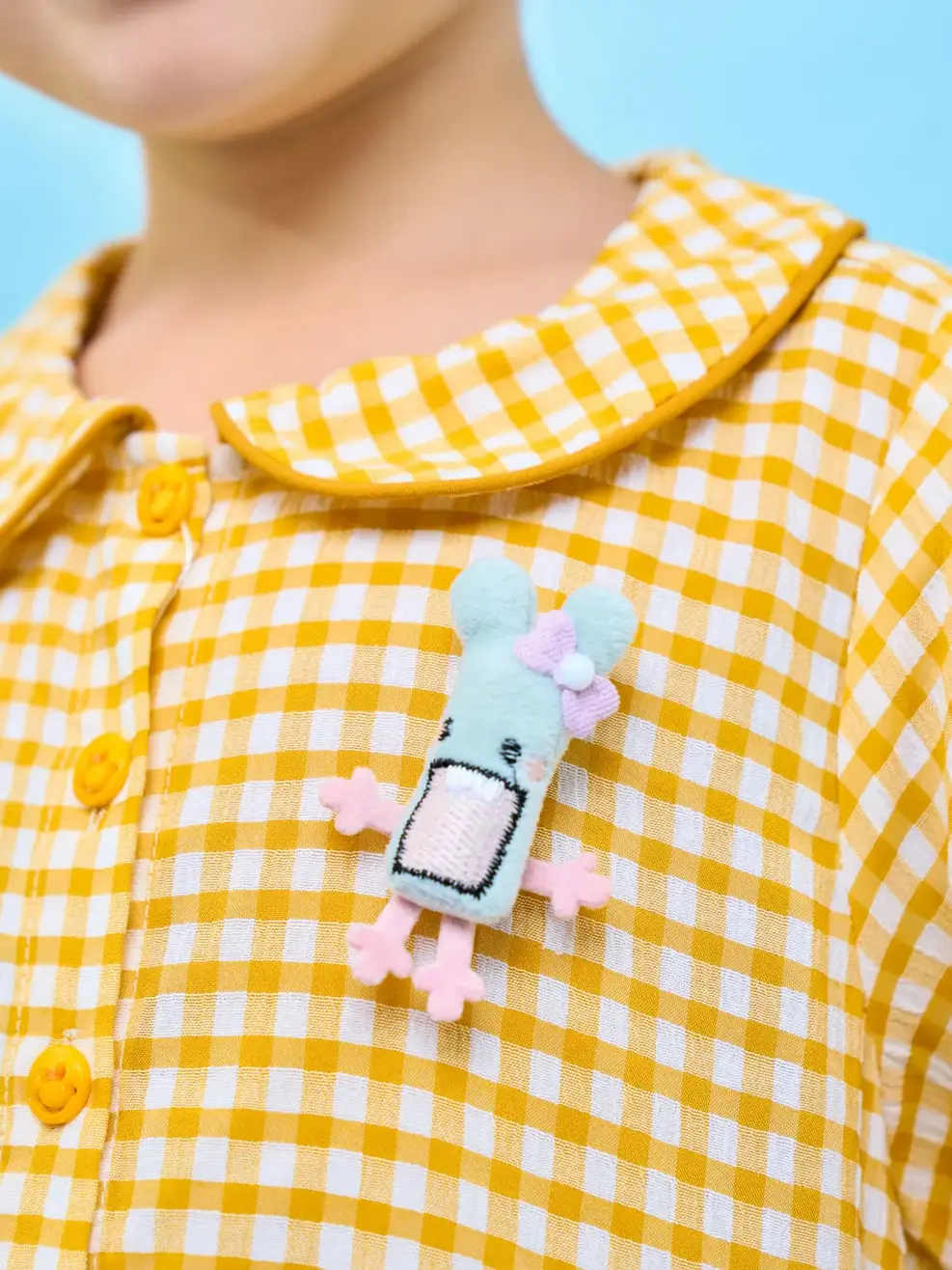 Đầm kid xòe cổ sen - Kẻ vàng - 2