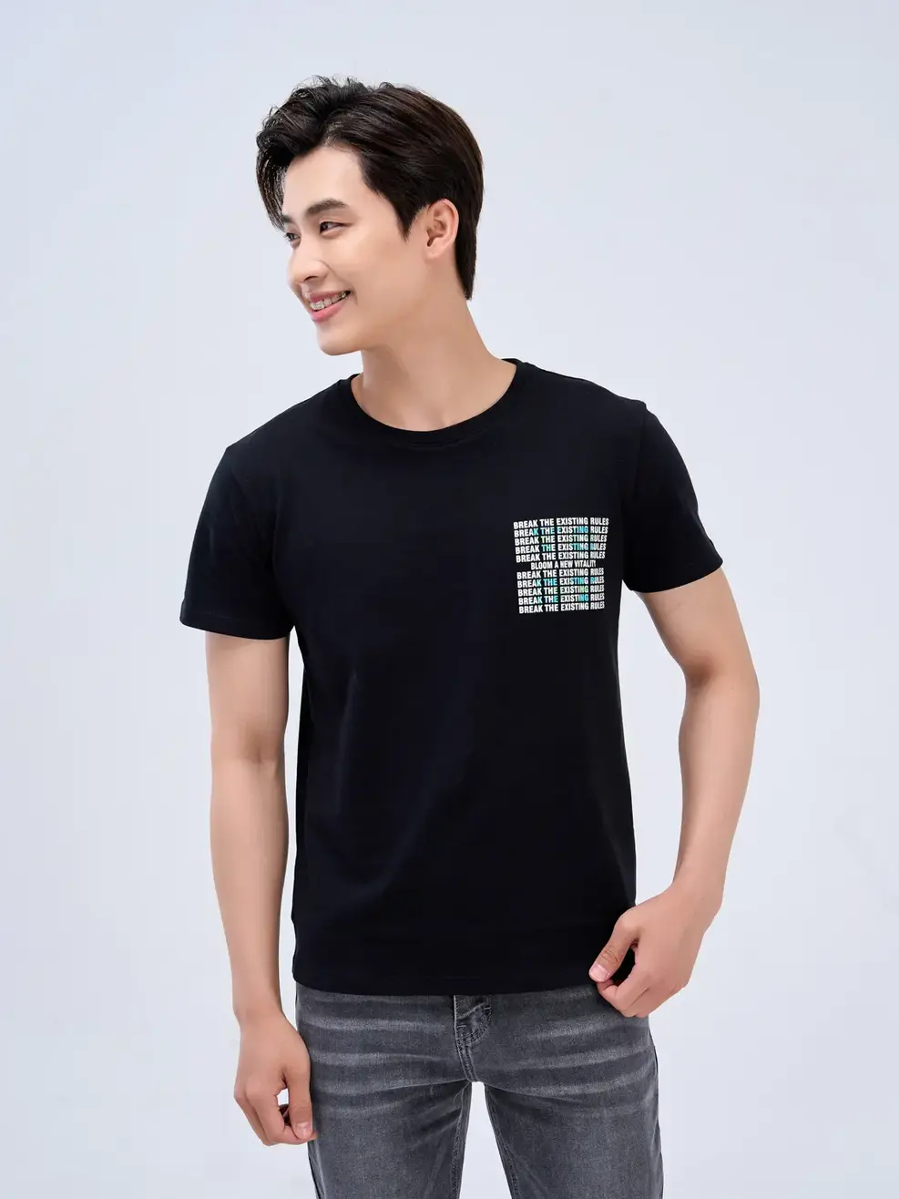 Áo thun nam in BREAK THE RULES - Đen - L
