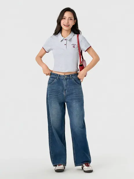 Áo Polo Nữ Crop Top Thêu Cherry