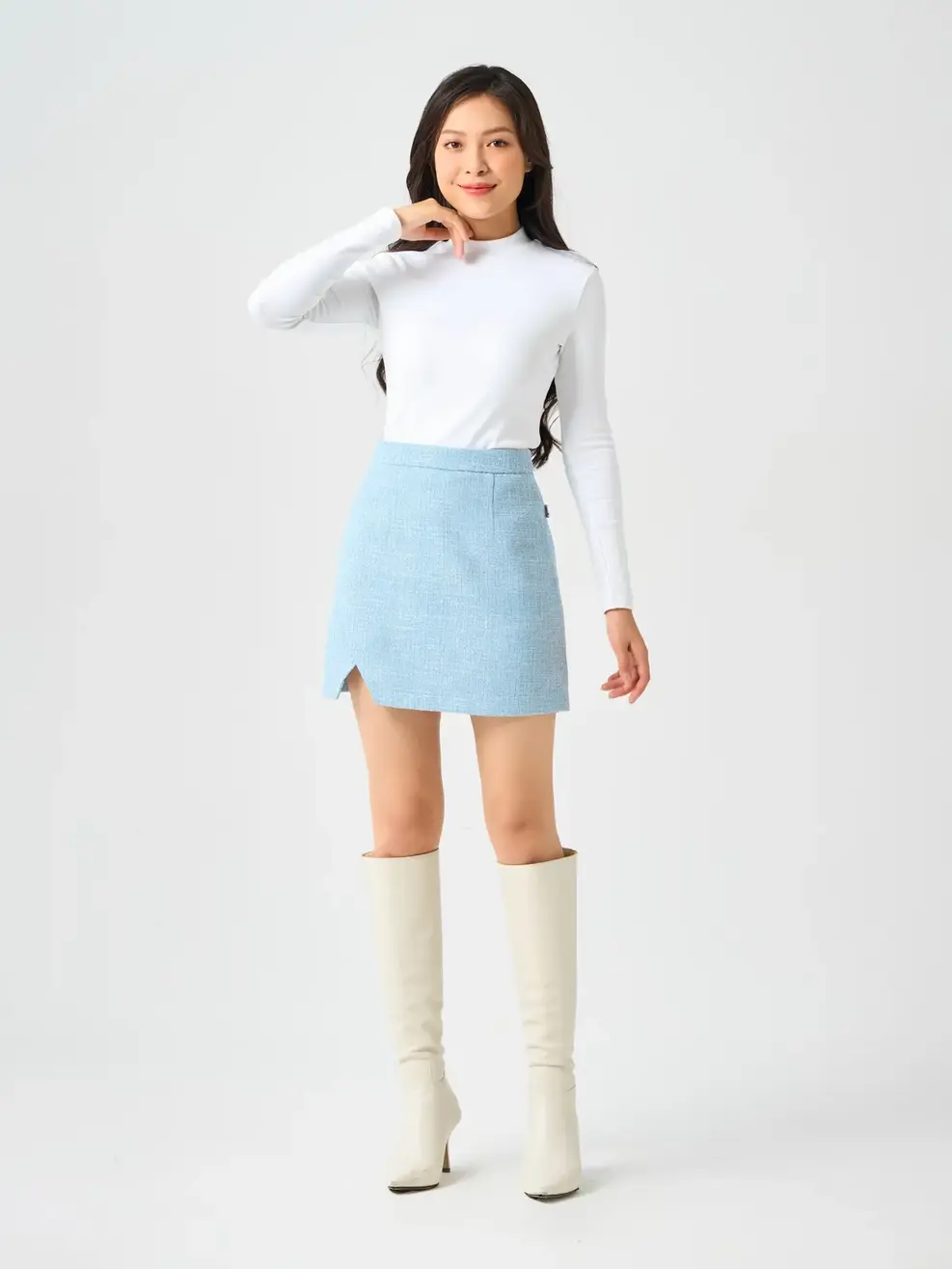 Áo Thu Đông Nữ Rip Cổ 3cm - Trắng - S