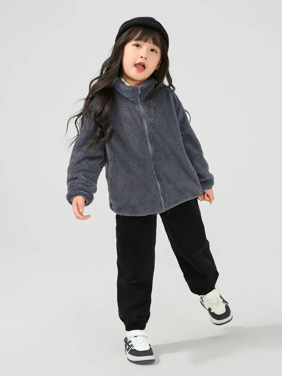 Áo Khoác Kid Giả Lông Cừu Cổ Cao - Ghi - 4-5