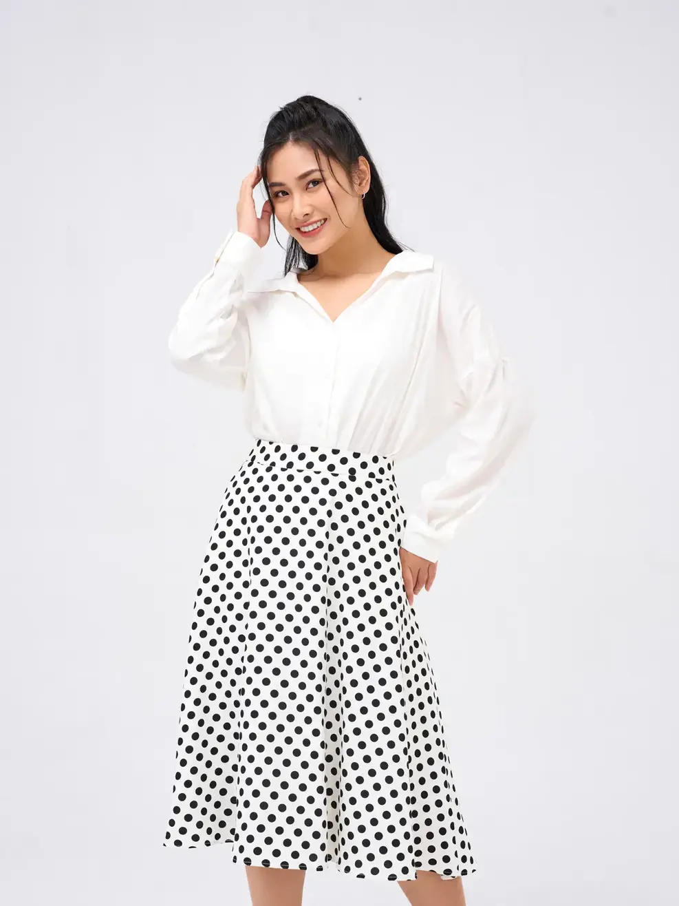 Chân váy nữ xòe chấm bi - Trắng - M