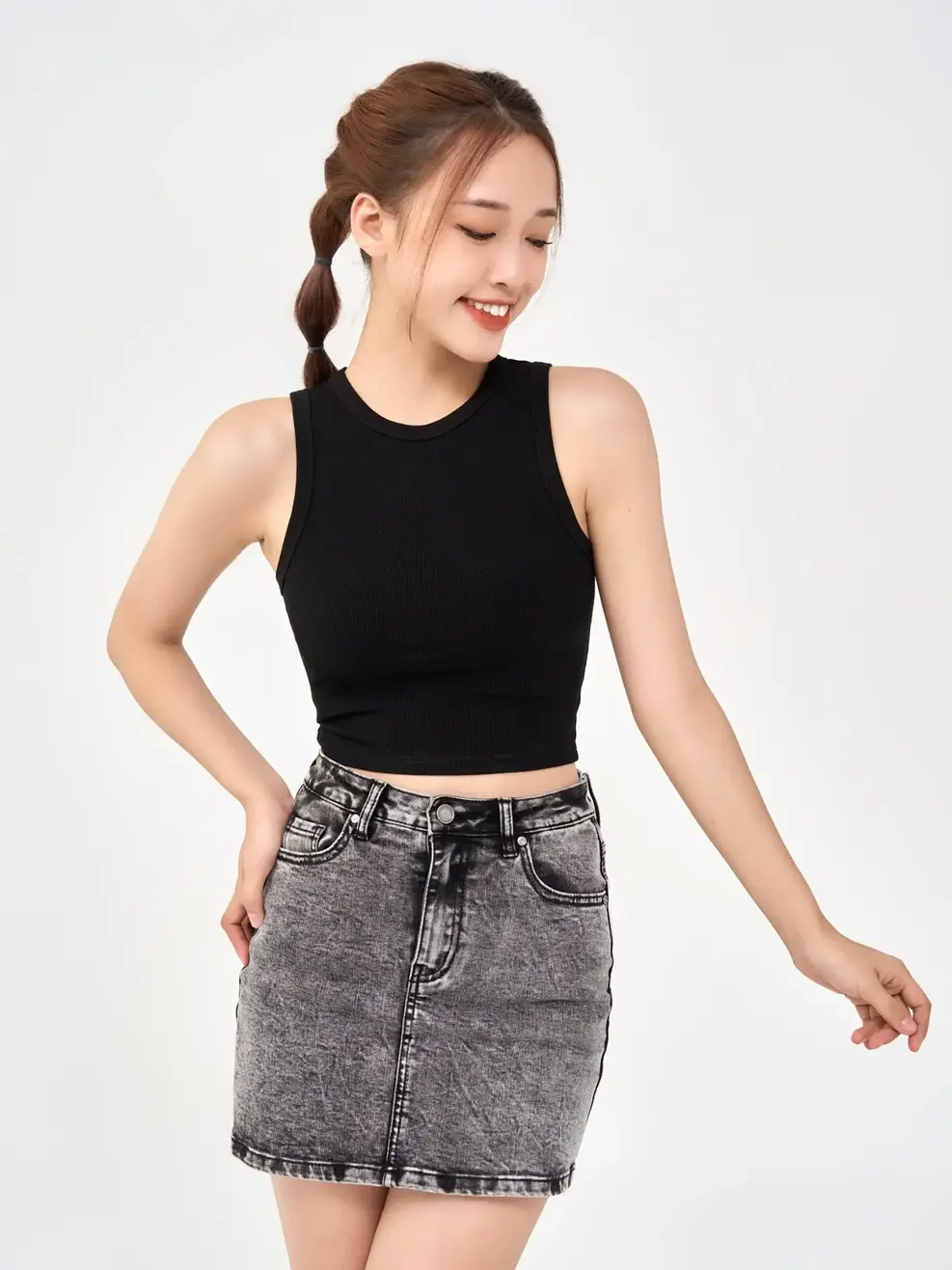 Áo 3 Lỗ Nữ Thun Rip Cơ Bản - ĐEN 1 - S