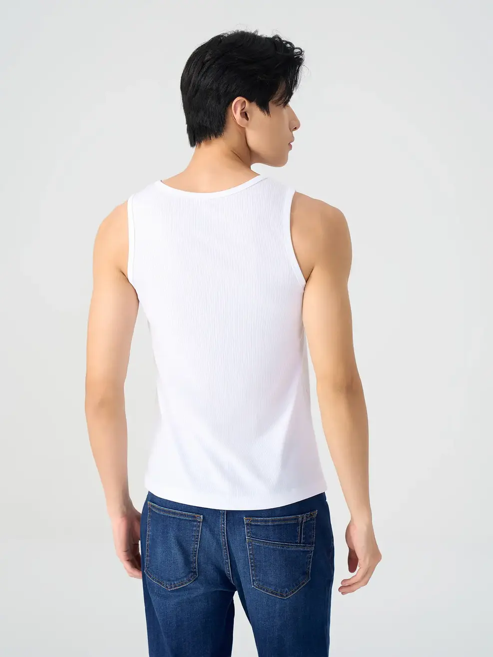 Ba Lỗ Nam Rib Cổ Tròn - Trắng - M