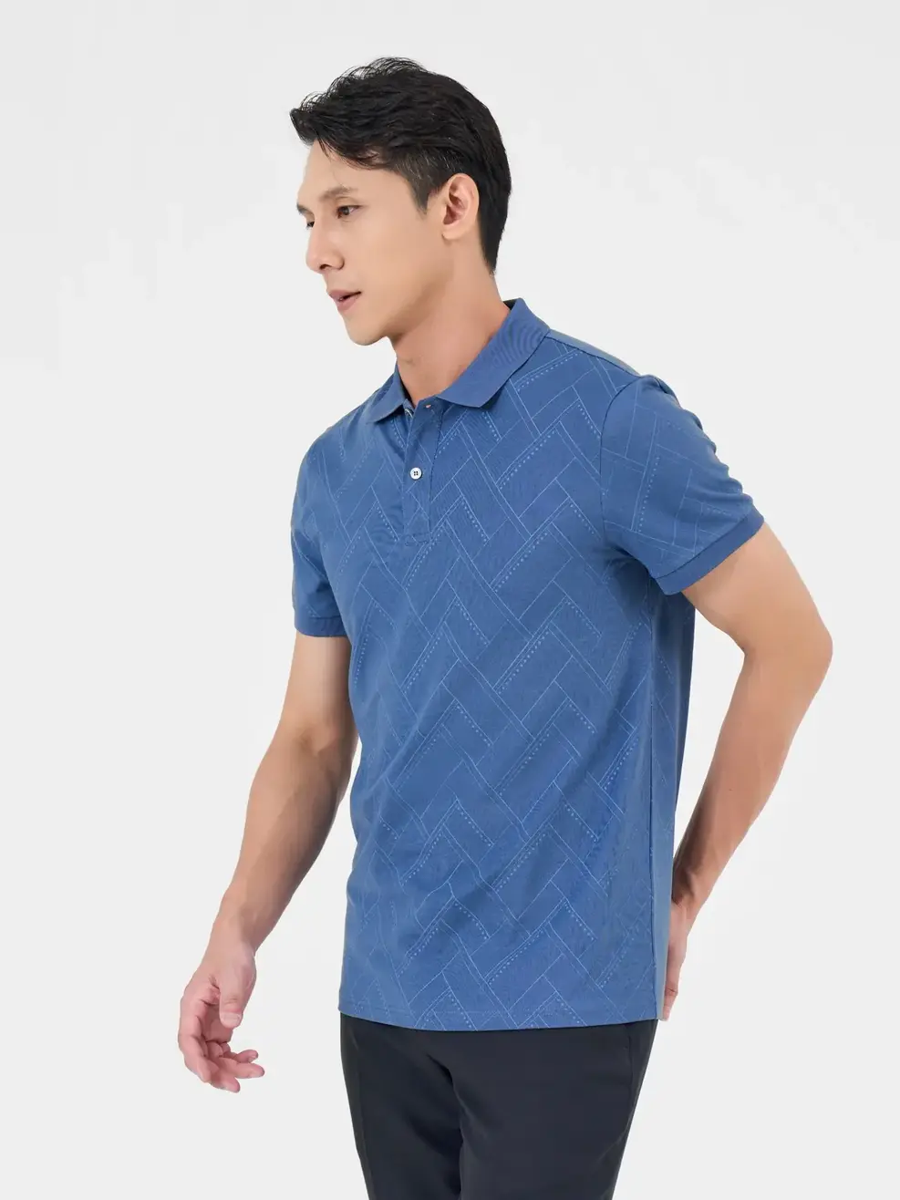 Áo Polo Nam Mắt Chim Hoạ Tiết Tràn Thân - Xanh xám - M