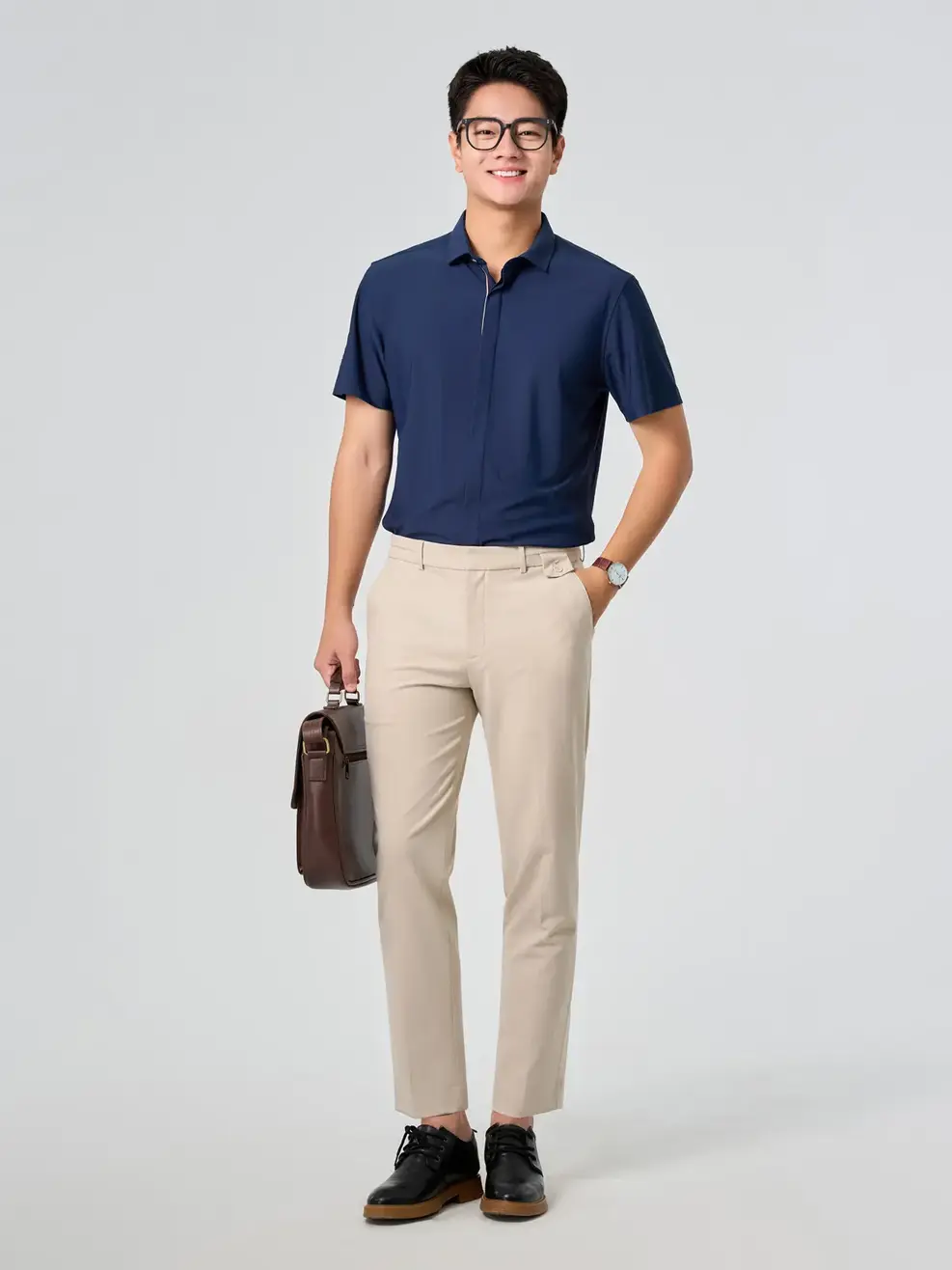 Áo Sơ Mi Nam Cộc Tay Knit Phối Nẹp - Tím than 079 - S