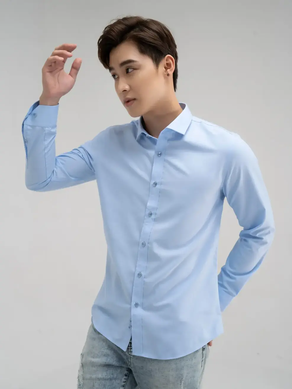 Sơ mi nam dài tay slim - Xanh nhạt - 3XL