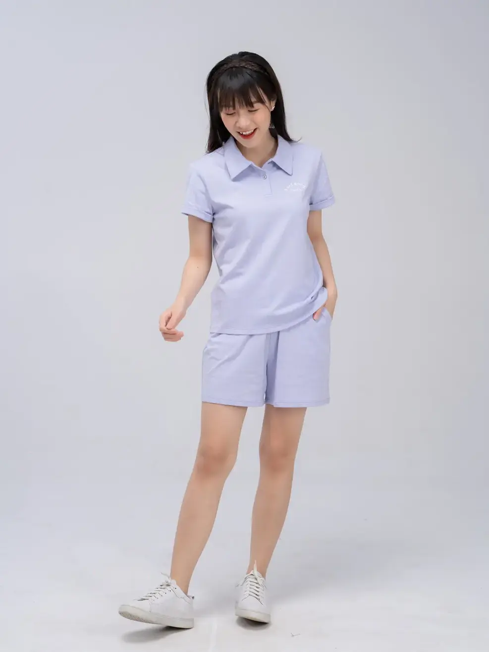 Bộ đồ nữ cổ thêu logo - Tím - M