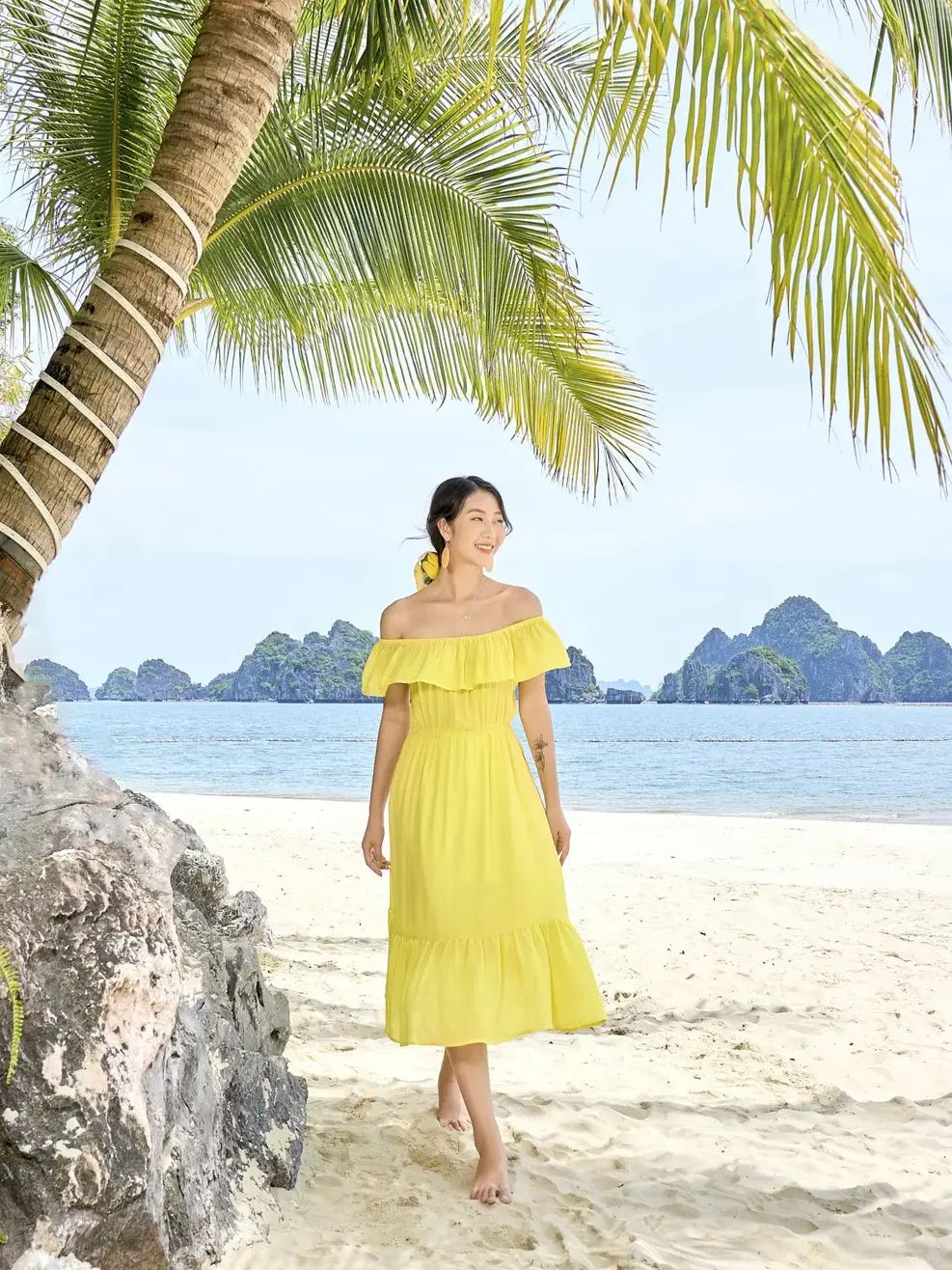 Váy maxi trễ vai - Vàng - S