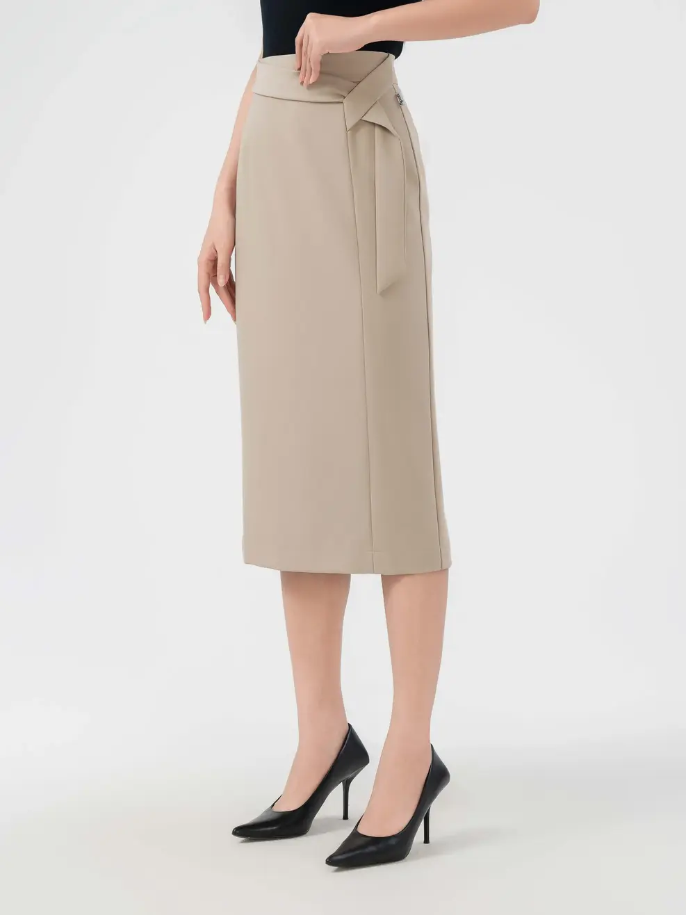 Chân Váy Nữ Bút Chì Vạt Đai Chéo - Be - S